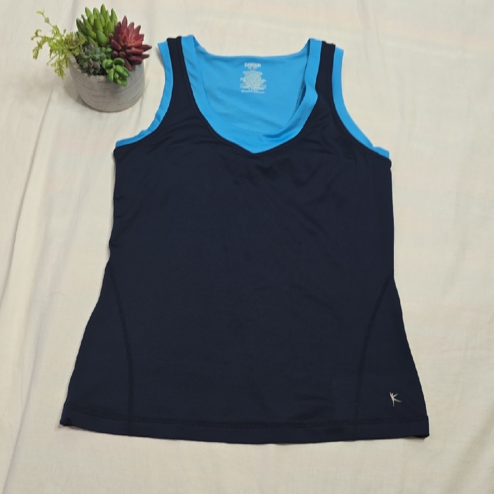 Danskin Now Athletic Top Women Navy Blue Yoga Biking Running Workout Shirt Sz M